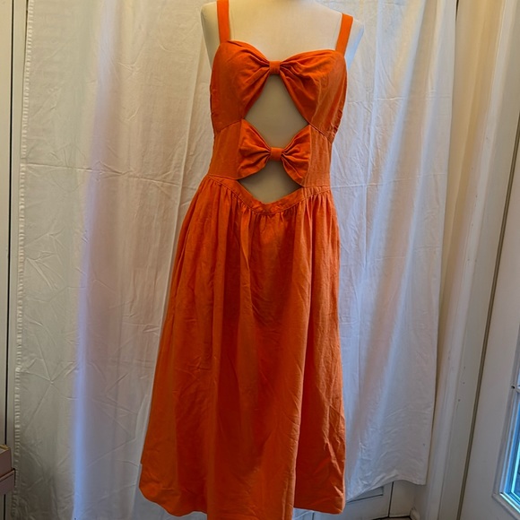 Orange, Fe Noel for Target, Dress. Size Large. Midi. Linen/Rayon Side Pockets - Picture 2 of 12